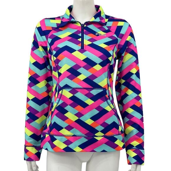 Fila Sport Jacket Womens Small 1/4 Zip Pullover Top Bright Multi Gym Activewear - Picture 1 of 8